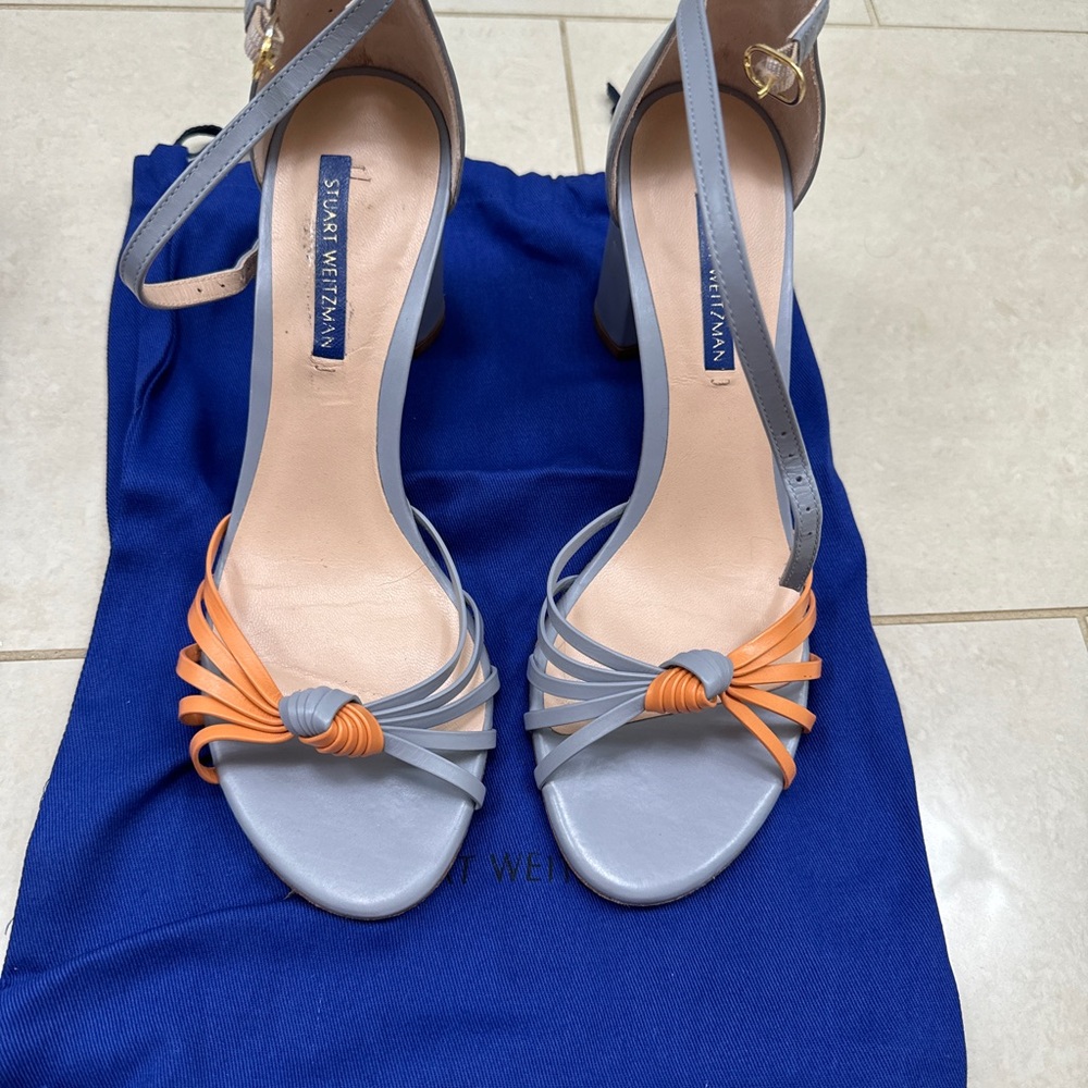 Stuart Weitzman Sutton Blue and Orange Heeled Sandals